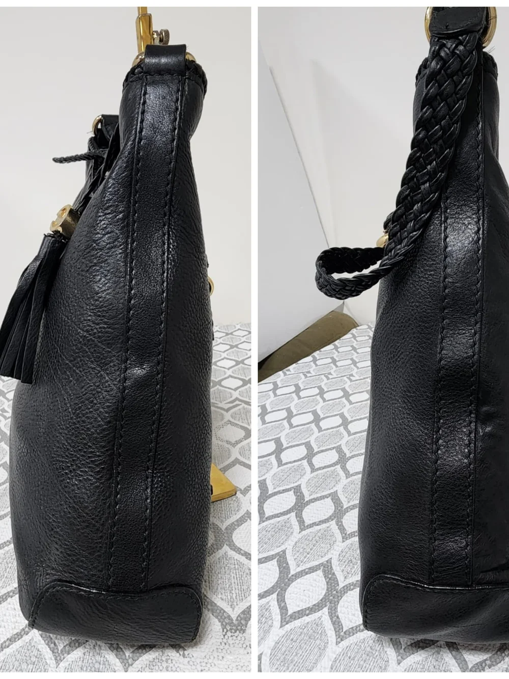 GUCCI Pebbled Calfskin Medium Marrakech Hobo Bag Black